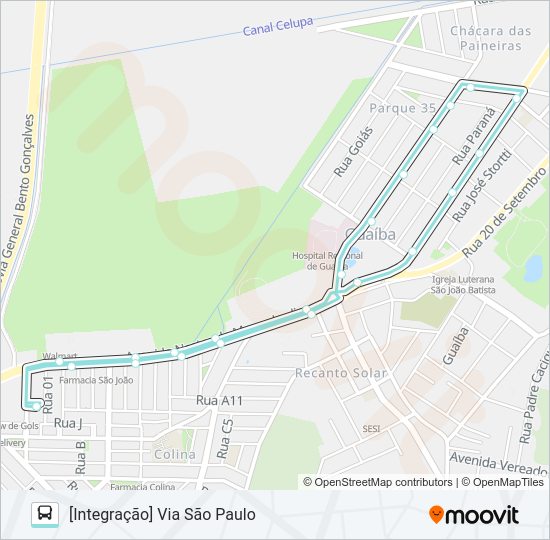 Mapa da linha A162B ALIMENTADORA PARQUE 35 de ônibus