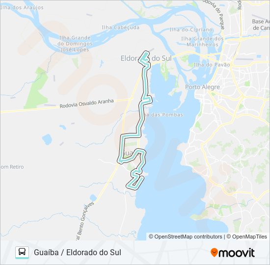 Mapa da linha R860 GUAÍBA / ELDORADO DO SUL de ônibus