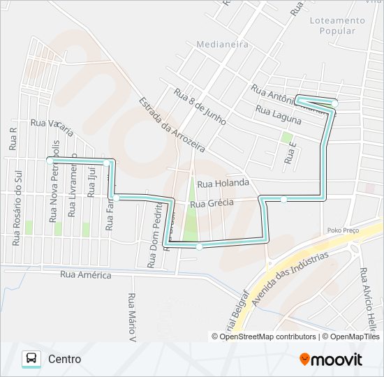 Mapa da linha A501A ALIMENTADORA CENTRO NOVO de ônibus