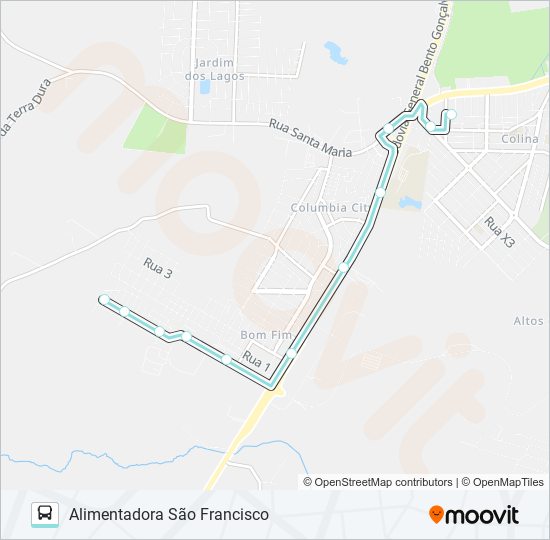 Mapa da linha A154A ALIMENTADORA SÃO FRANCISCO de ônibus