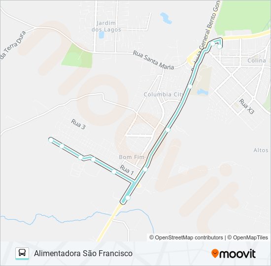 Mapa da linha A154A ALIMENTADORA SÃO FRANCISCO de ônibus