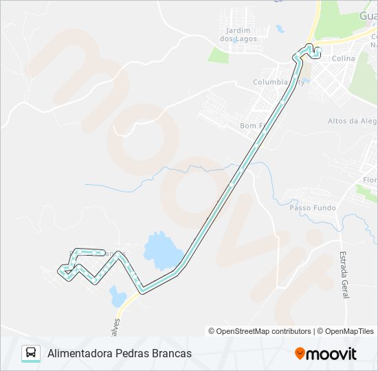 Mapa da linha A162A ALIMENTADORA PEDRAS BRANCAS de ônibus