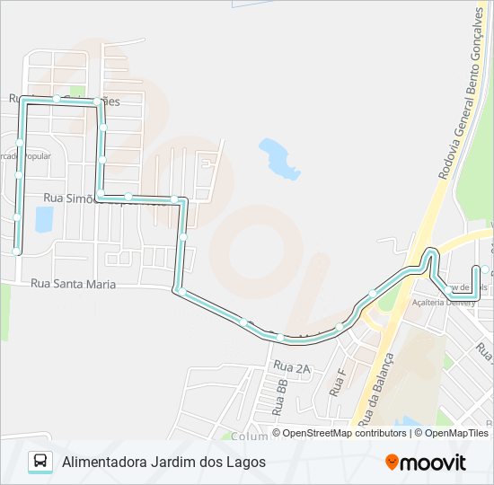 Mapa de A153A ALIMENTADORA JARDIM DOS LAGOS de autobús