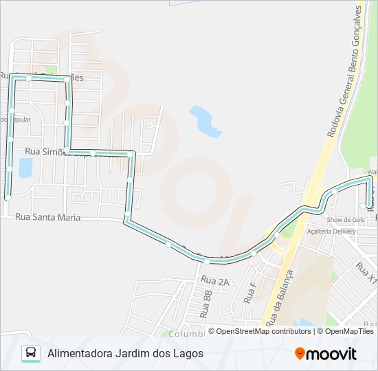 Mapa da linha A153A ALIMENTADORA JARDIM DOS LAGOS de ônibus