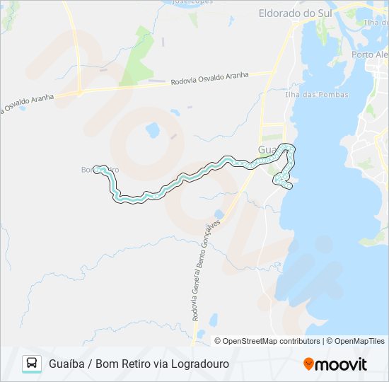 Mapa da linha R862 GUAÍBA / BOM RETIRO VIA LOGRADOURO de ônibus