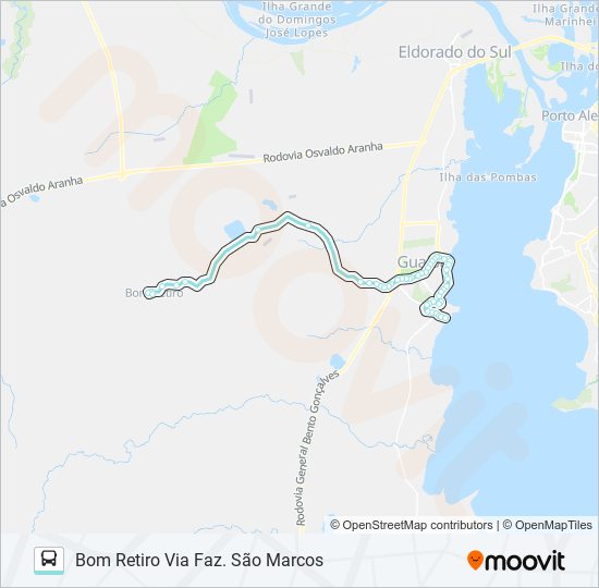 Mapa da linha R863 GUAÍBA / BOM RETIRO VIA FAZ. SÃO MARCOS de ônibus