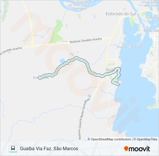 Mapa da linha R863 GUAÍBA / BOM RETIRO VIA FAZ. SÃO MARCOS de ônibus