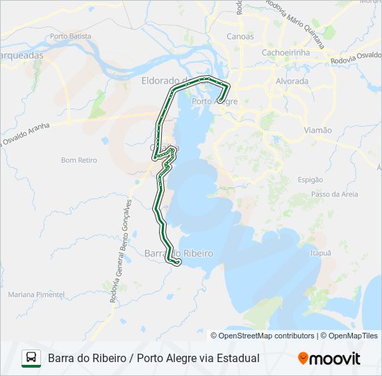 Mapa da linha 0290 BARRA DO RIBEIRO / PORTO ALEGRE VIA ESTADUAL de ônibus