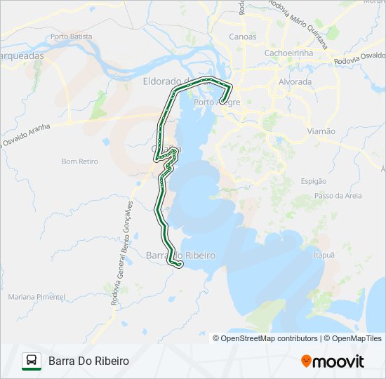 Mapa de 0290 BARRA DO RIBEIRO / PORTO ALEGRE VIA ESTADUAL de autobús