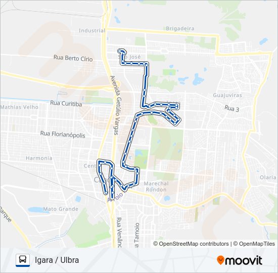 Mapa da linha 5103 IGARA / ULBRA de ônibus