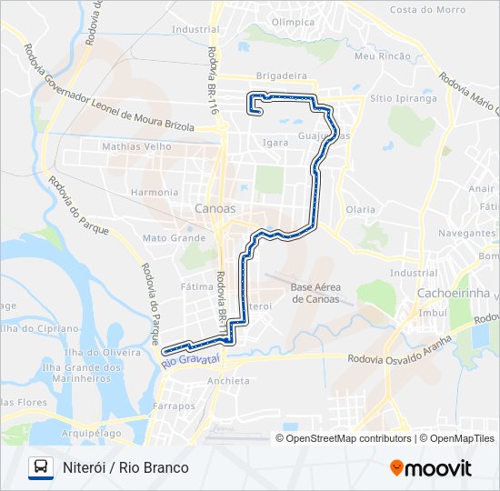 Mapa da linha 5166 ULBRA X C1 NITERÓI de ônibus