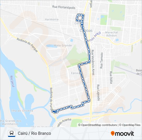 Mapa da linha 5200 RIO BRANCO - CAIRÚ de ônibus