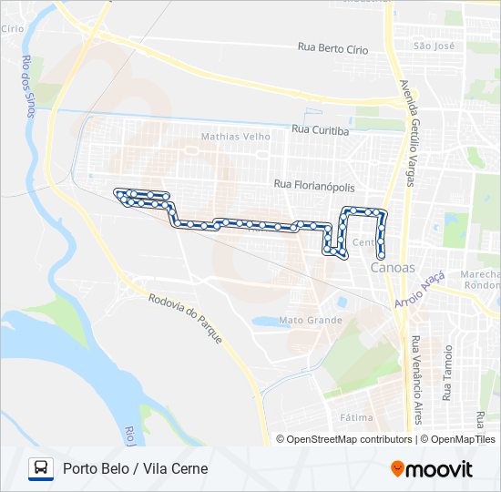 Mapa da linha 5038 VILA CERNE / PORTO BELO de ônibus