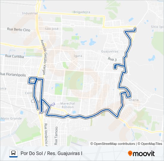Mapa da linha 5186 L5 / SETOR 1 / SÃO JOÃO de ônibus