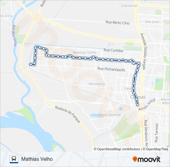 Mapa da linha 5000 MATHIAS VELHO VIA BR-116 de ônibus