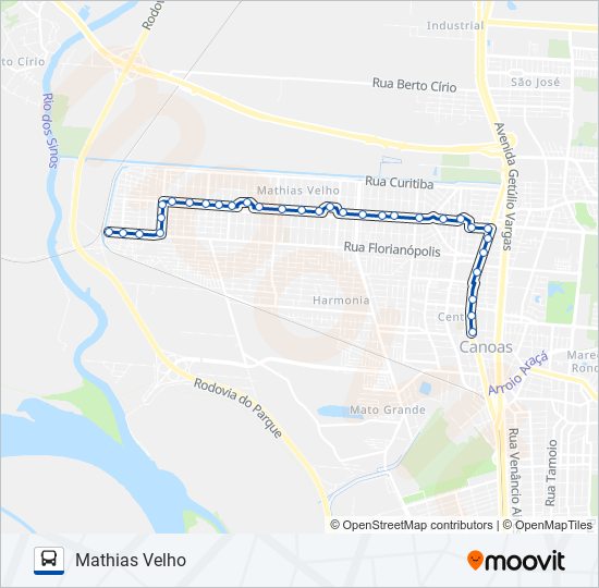 Mapa da linha 5030 MATHIAS VELHO / SÃO SEPÉ de ônibus
