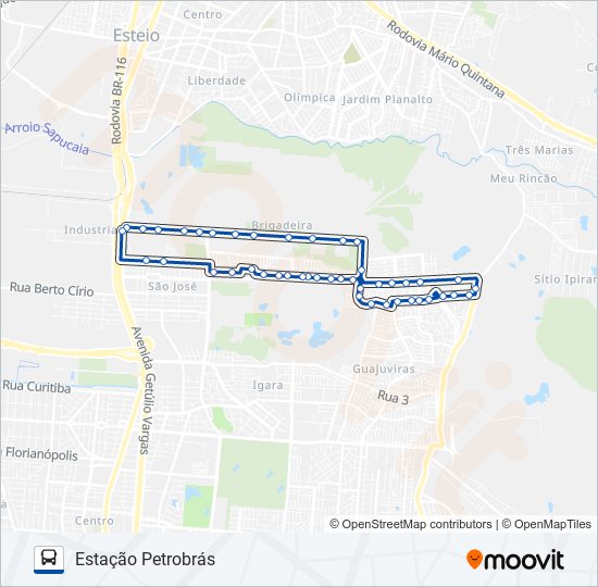 Mapa da linha 5118 OZANAN / L5 / GUAJUVIRAS de ônibus