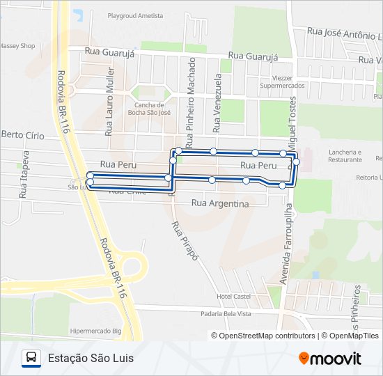 Mapa da linha 5120 ESTAÇÃO SÃO LUIS / ULBRA de ônibus