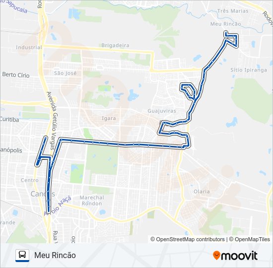 Mapa da linha 5183 MEU RINCÃO VIA BOQUEIRÃO de ônibus