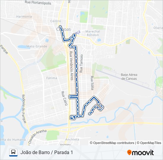 Mapa da linha 5412 JOÃO DE BARRO / PARADA 1 de ônibus