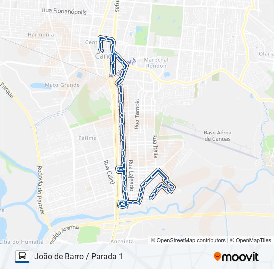 Mapa da linha 5412 JOÃO DE BARRO / PARADA 1 de ônibus