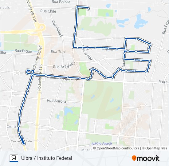 Mapa da linha 5106 ULBRA / INSTITUTO FEDERAL de ônibus