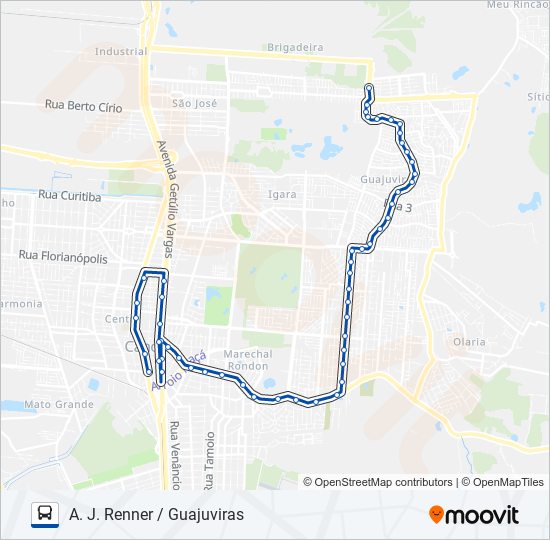 Mapa da linha 5101 L3 / A. J. RENNER / CENTRO de ônibus