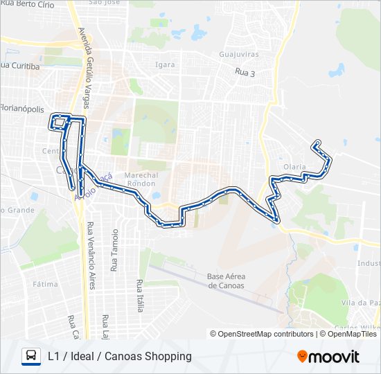 Mapa da linha 5107 L1 / IDEAL / CANOAS SHOPPING de ônibus