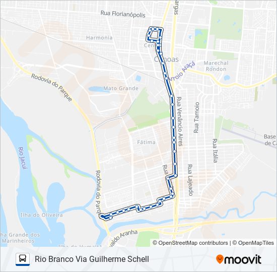 Mapa da linha 5227 RIO BRANCO / ESTAÇÃO NITERÓI de ônibus