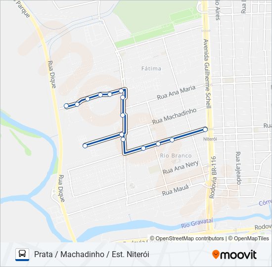 Mapa da linha 5231 PRATA / MACHADINHO / EST. NITERÓI de ônibus