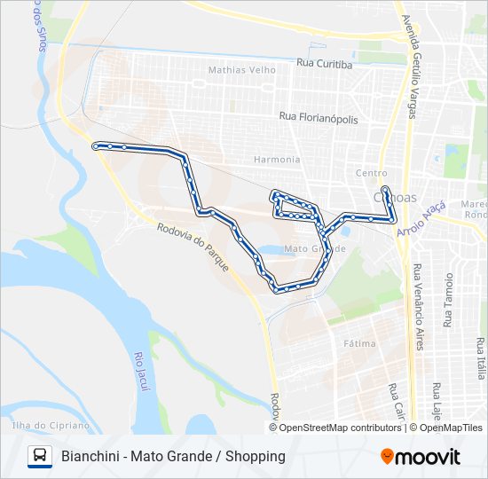 Mapa da linha 5207 BIANCHINI - MATO GRANDE / SHOPPING de ônibus