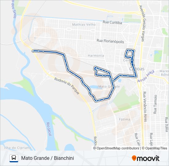 Mapa da linha 5207 BIANCHINI - MATO GRANDE / SHOPPING de ônibus