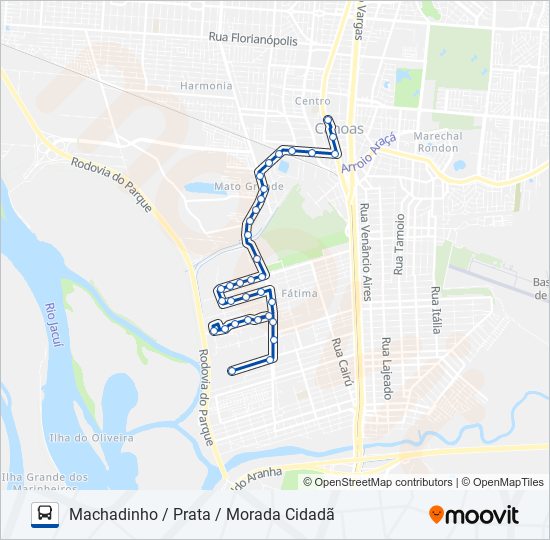 Mapa da linha 5222 MACHADINHO / PRATA / MORADA CIDADÃ de ônibus
