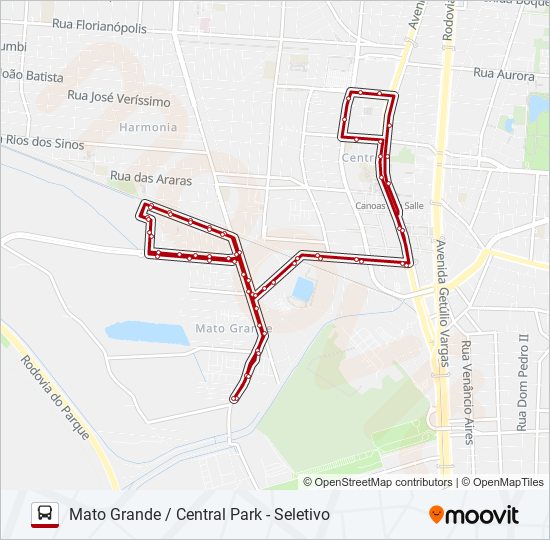 Mapa da linha 5300 MATO GRANDE / CENTRAL PARK - SELETIVO de ônibus