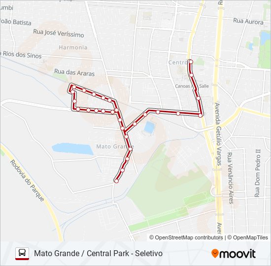 Mapa da linha 5301 MATO GRANDE / CENTRAL PARK - SELETIVO de ônibus
