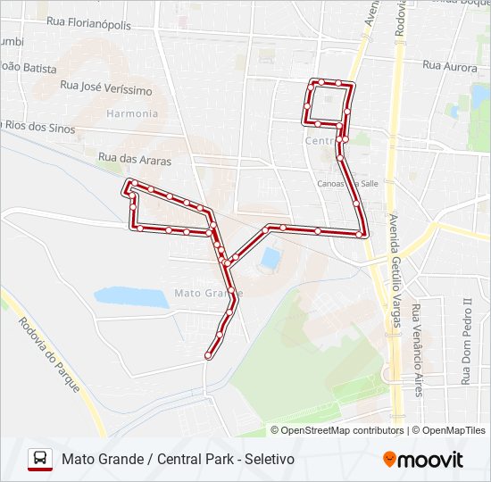 Mapa da linha 5301 MATO GRANDE / CENTRAL PARK - SELETIVO de ônibus