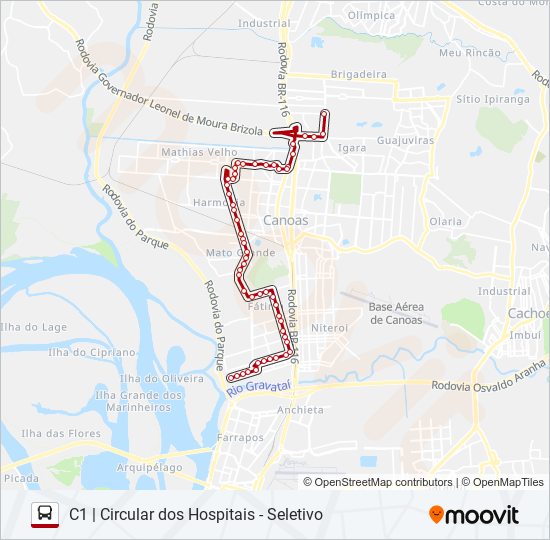 Mapa da linha 5336 C1 | CIRCULAR DOS HOSPITAIS - SELETIVO de ônibus