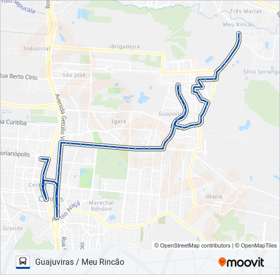 Mapa da linha 5141 CANOAS SHOPPING - BOQUEIRÃO / MEU RINCÃO de ônibus