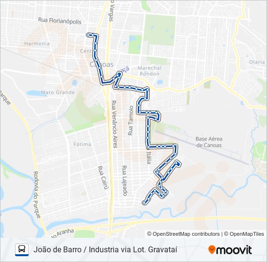 Mapa da linha 5404 JOÃO DE BARRO / INDUSTRIA VIA LOT. GRAVATAÍ de ônibus