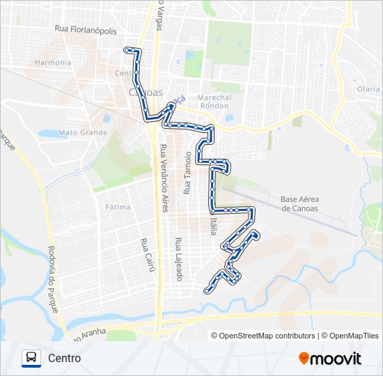 Mapa da linha 5404 JOÃO DE BARRO / INDUSTRIA VIA LOT. GRAVATAÍ de ônibus