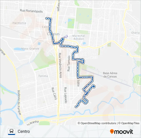 Mapa da linha 5404 JOÃO DE BARRO / INDUSTRIA VIA LOT. GRAVATAÍ de ônibus