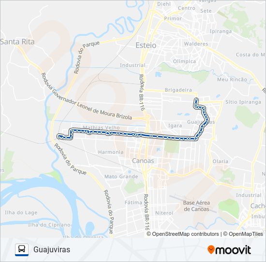 Mapa da linha 5450 T1 | GUAJUVIRAS / MATHIAS VELHO VIA BOQUEIRÃO de ônibus