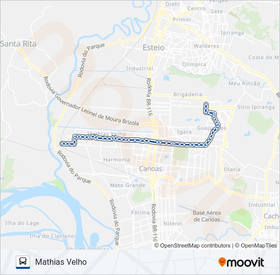Mapa da linha 5450 T1 | GUAJUVIRAS / MATHIAS VELHO VIA BOQUEIRÃO de ônibus