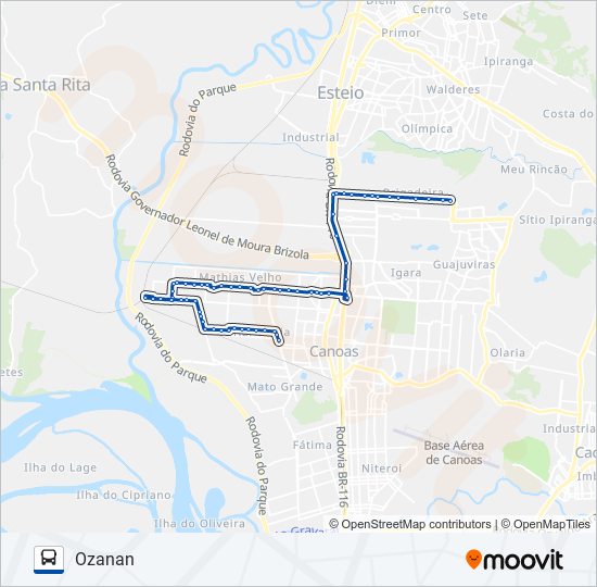 Mapa da linha 5156 REPÚBLICA - VILA CERNE - MATHIAS VELHO / OZANAN de ônibus