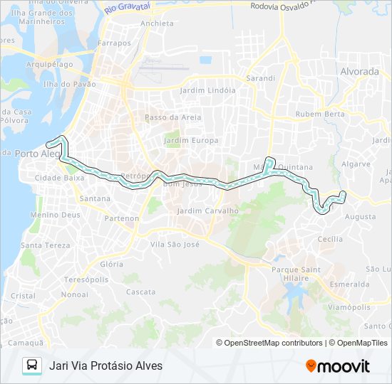 Mapa da linha L490 JARI VIA PROTÁSIO ALVES de ônibus