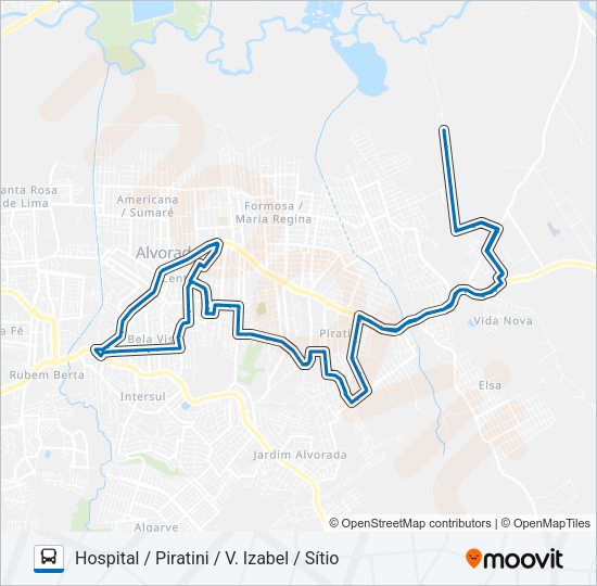 Mapa da linha C105 SÍTIO / PRES. VARGAS / HOSPITAL de ônibus