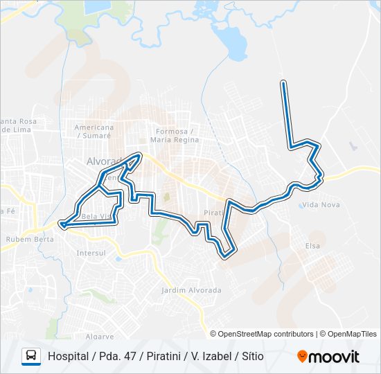 Mapa da linha C105 SÍTIO / PRES. VARGAS / HOSPITAL de ônibus