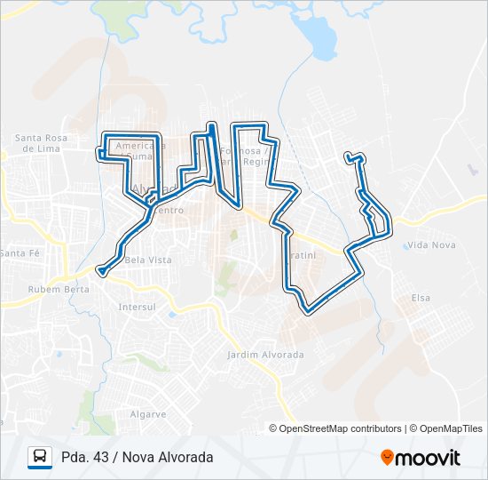 Mapa da linha C102 FIGUEIRA / SALOMÉ / N. AMERICANA / AMERICANA / PDA. 43 de ônibus