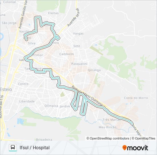 Mapa da linha R450 ANTENA / HOSPITAL de ônibus