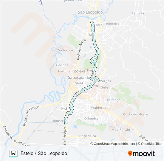 Mapa da linha R212 ESTEIO / SÃO LEOPOLDO de ônibus